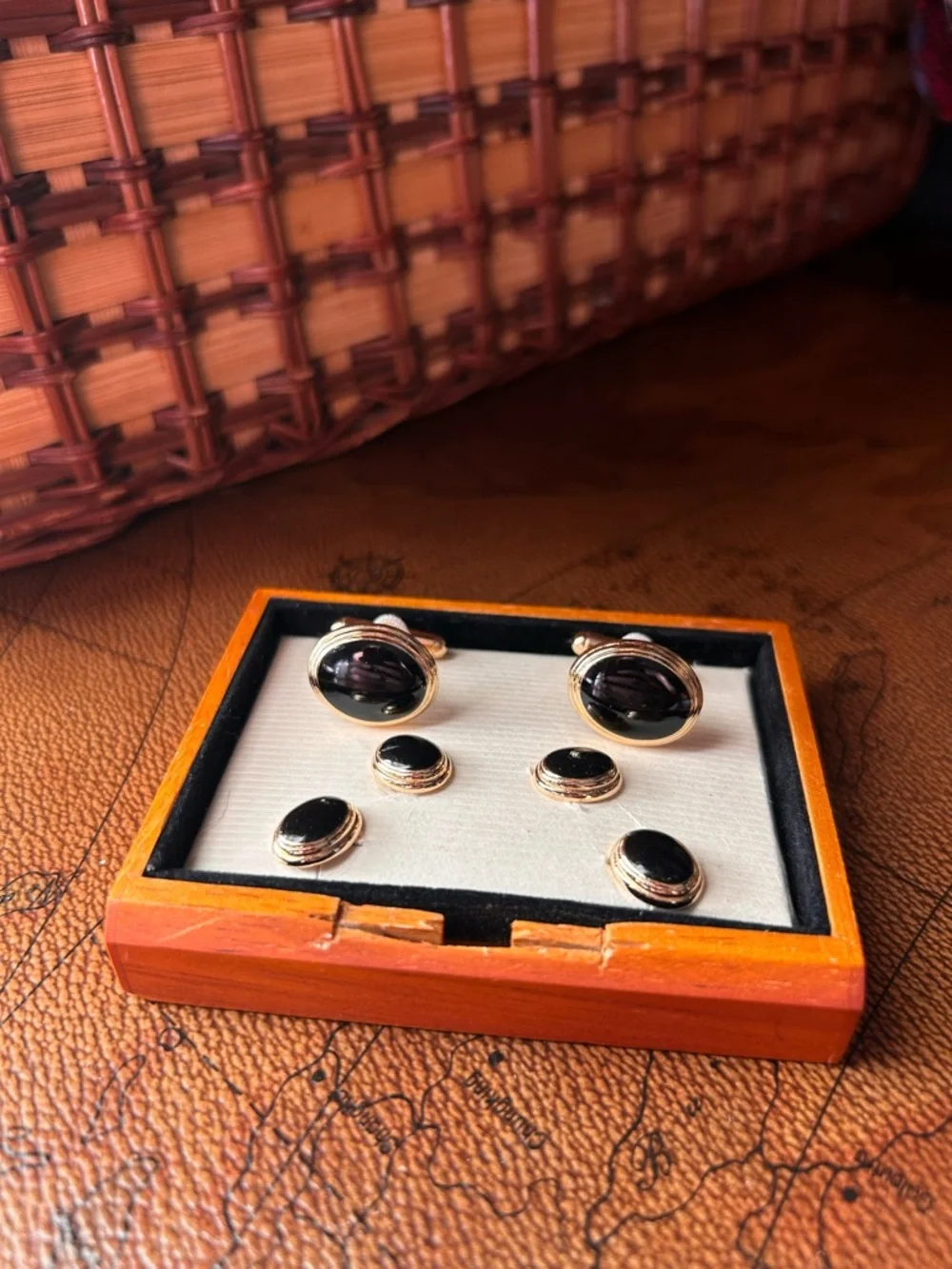 Gold-Tone Black Onyx Cufflinks and Stud Set - Men's Accessories